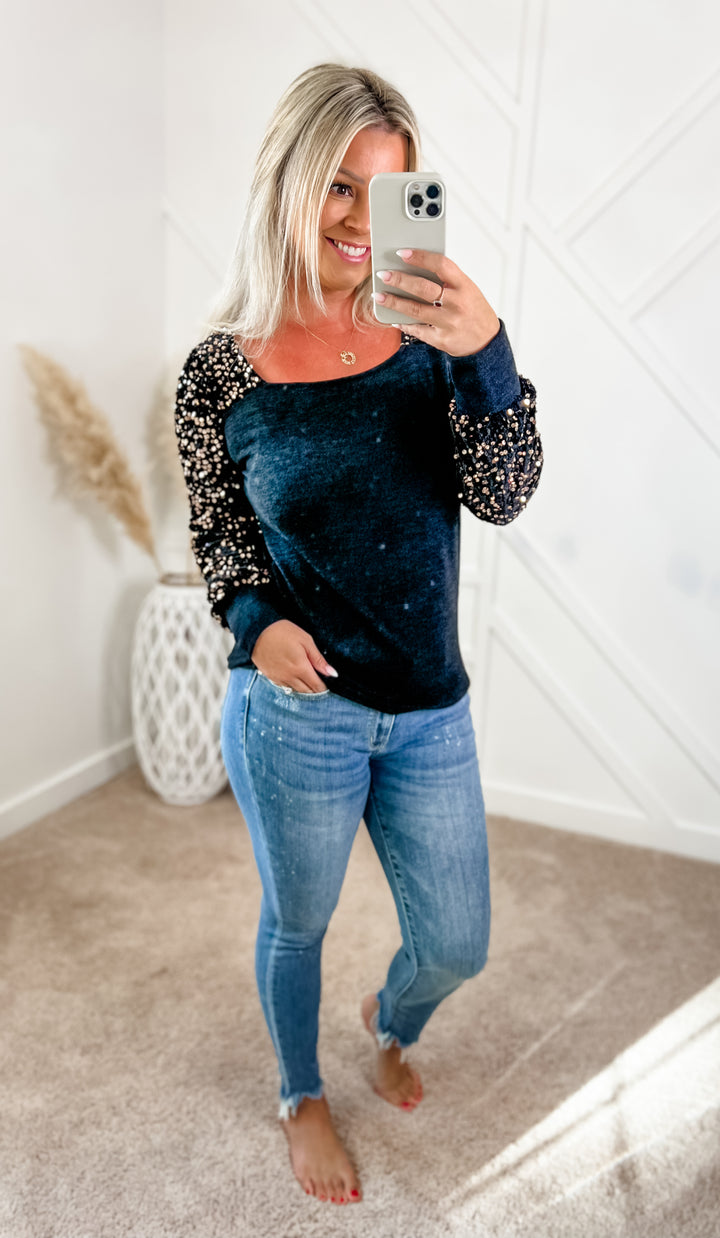 Lennon Sequin Square Neck Top