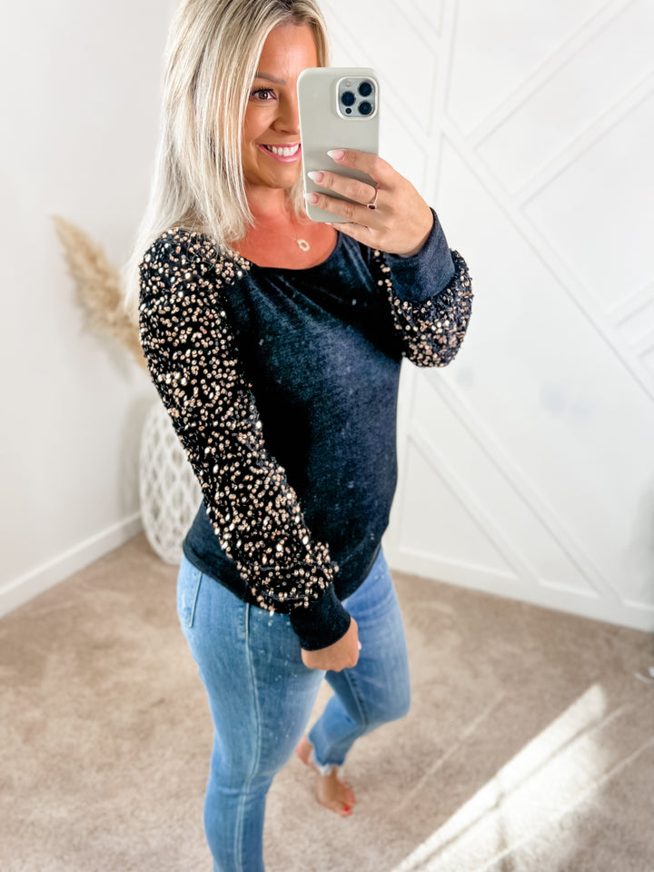 Lennon Sequin Square Neck Top