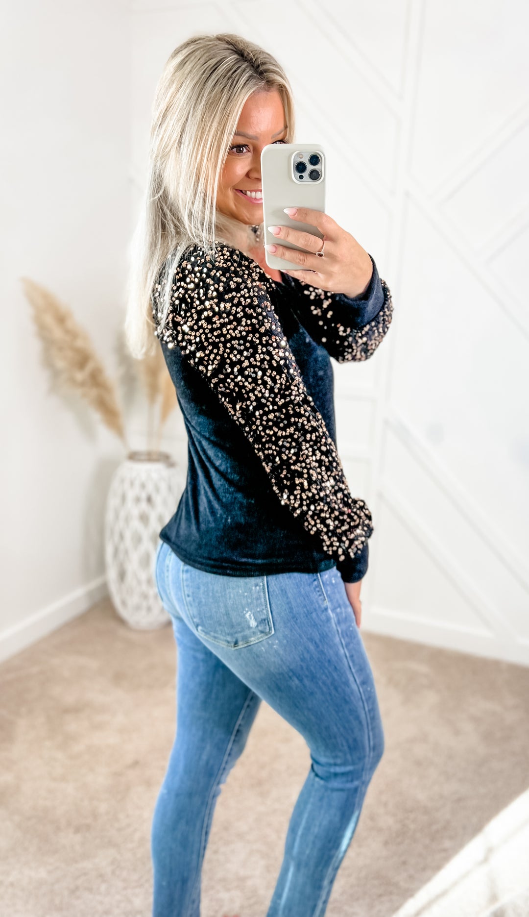 Lennon Sequin Square Neck Top