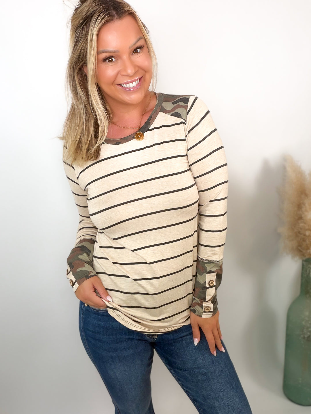 Wildcard Camo & Striped Long Sleeve Top