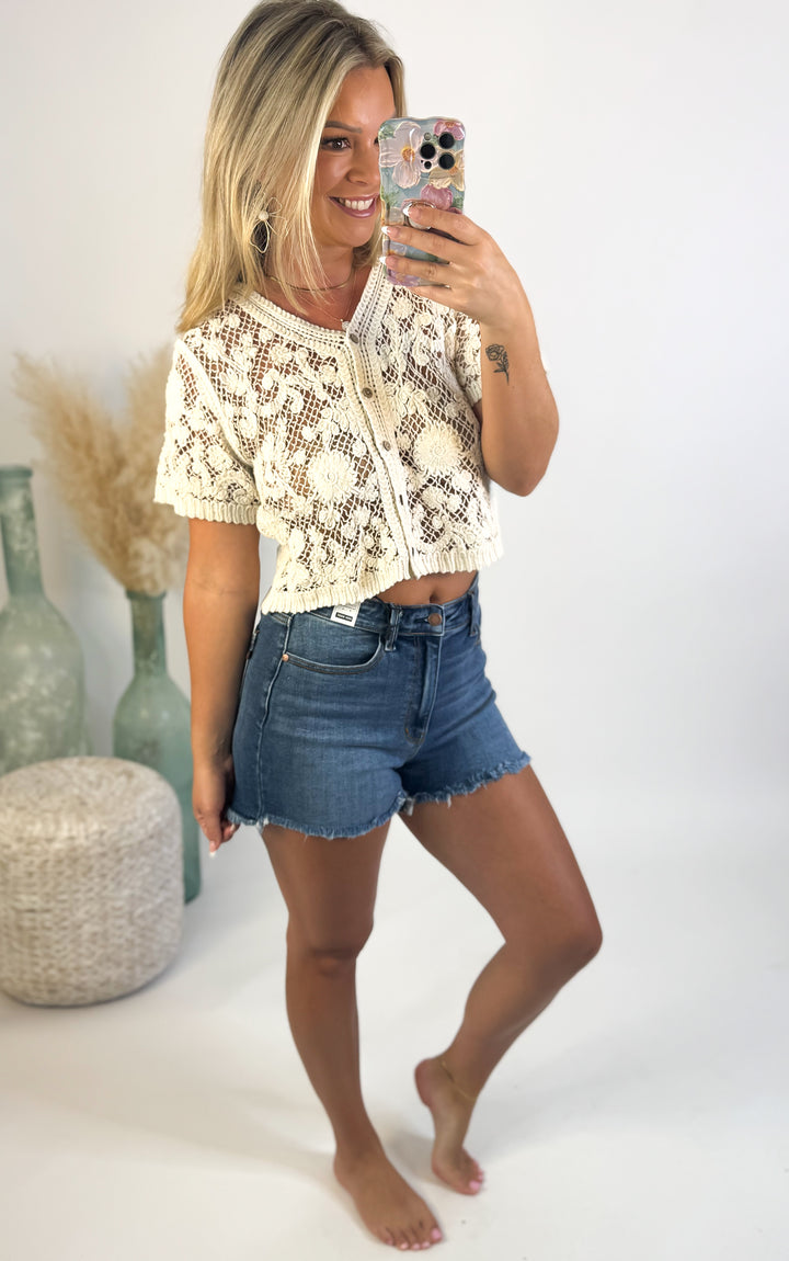 Coastal Crochet Button Top