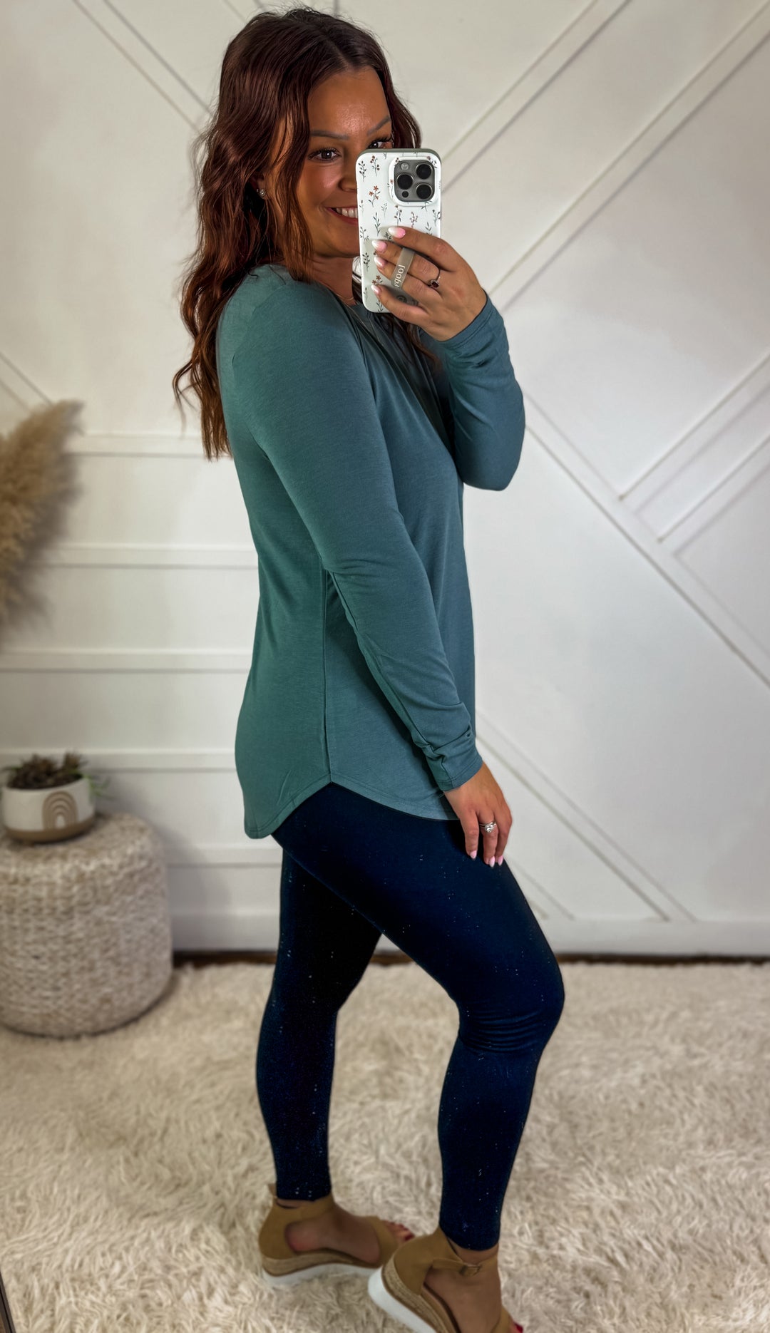 Kaci Long Sleeve Round Hem Top Jade *Door Buster*