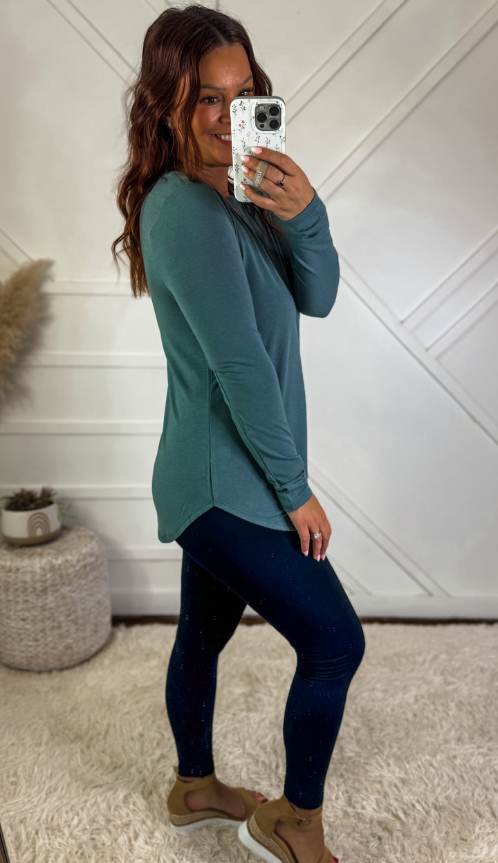 Kaci Long Sleeve Round Hem Top Jade *Door Buster*