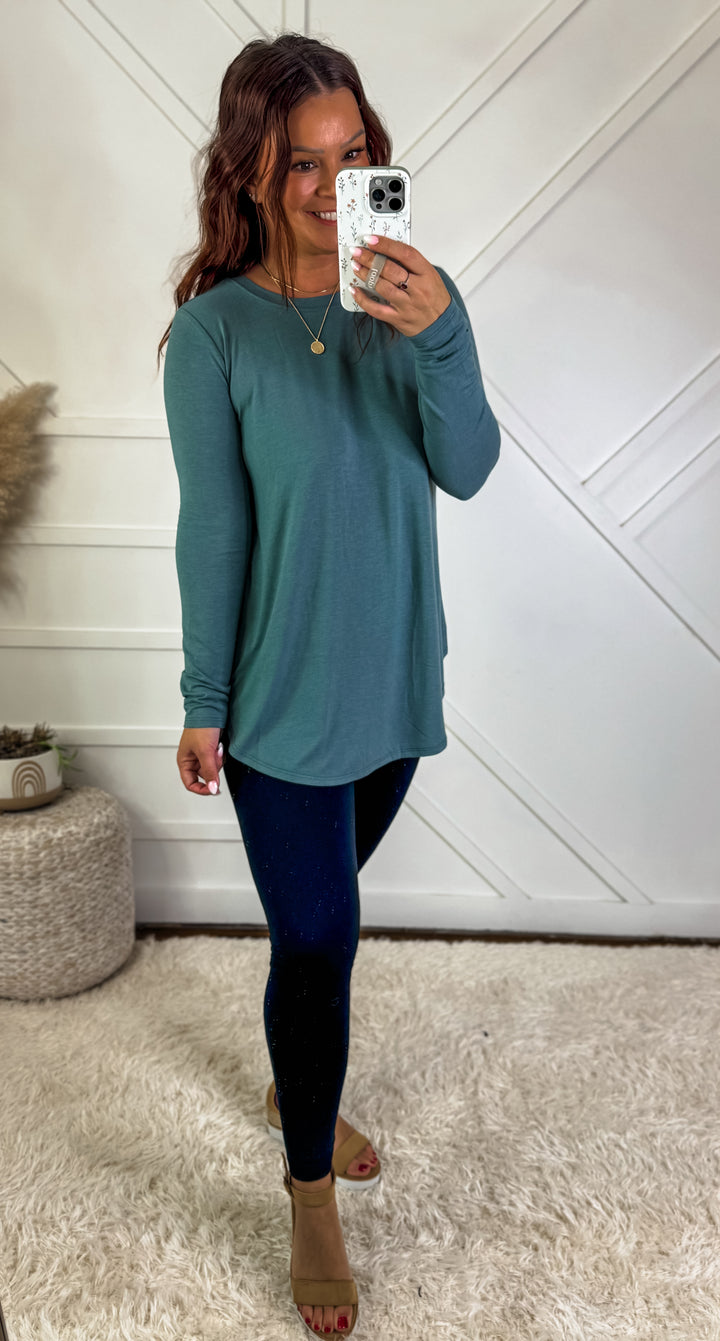 Kaci Long Sleeve Round Hem Top Jade *Door Buster*