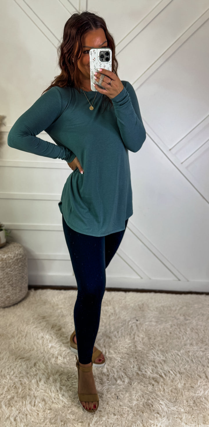Kaci Long Sleeve Round Hem Top Jade *Door Buster*