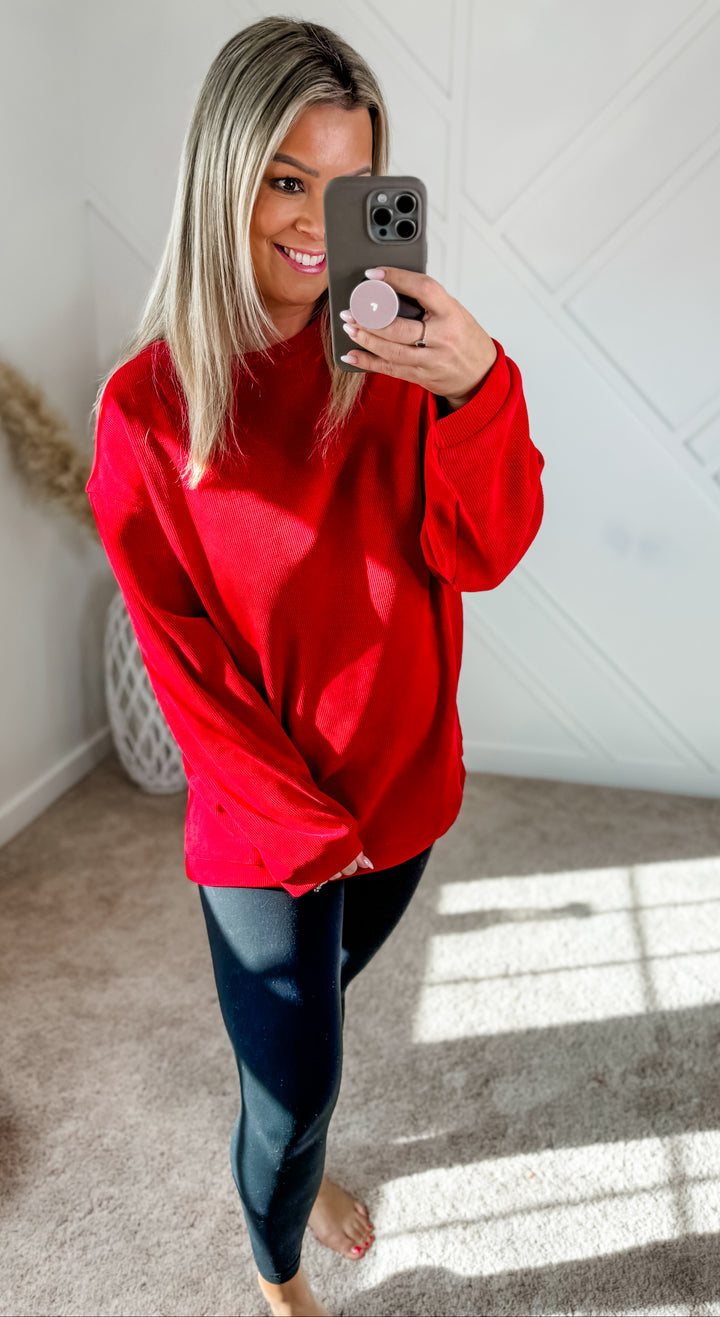Sarah Corded Crews Red & Green