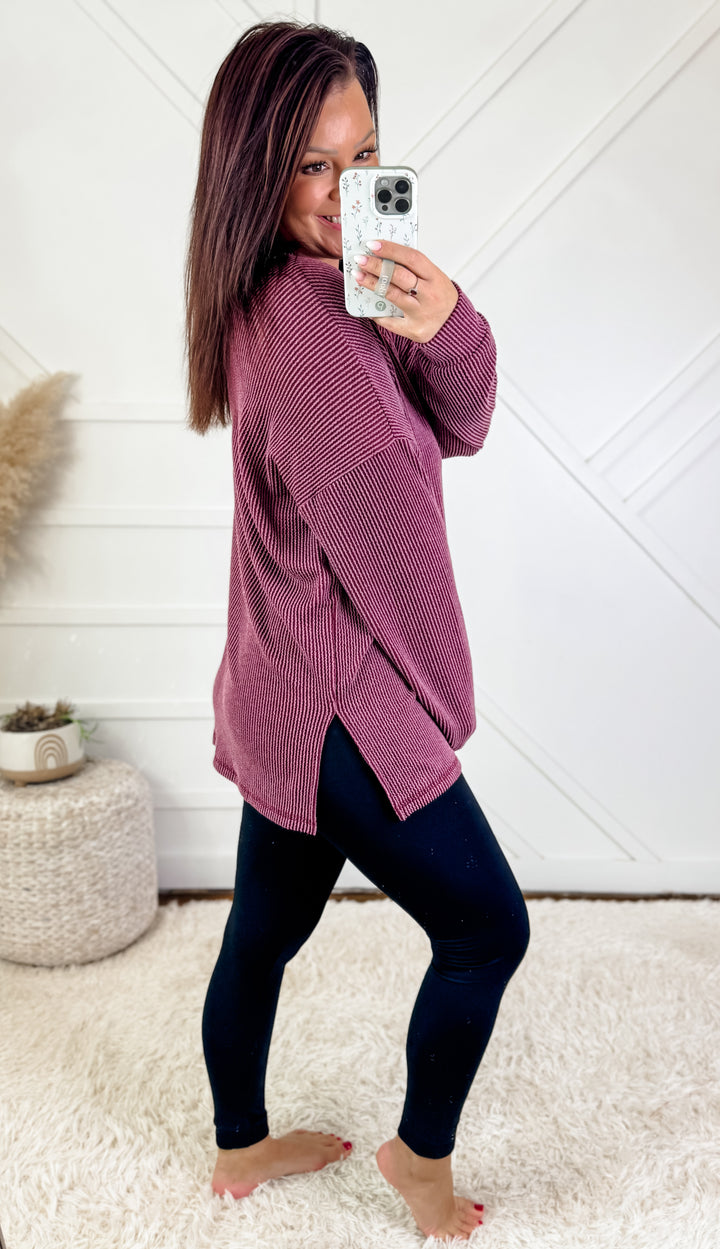 Lainey Oversized V Neck Ribbed Tunic Top