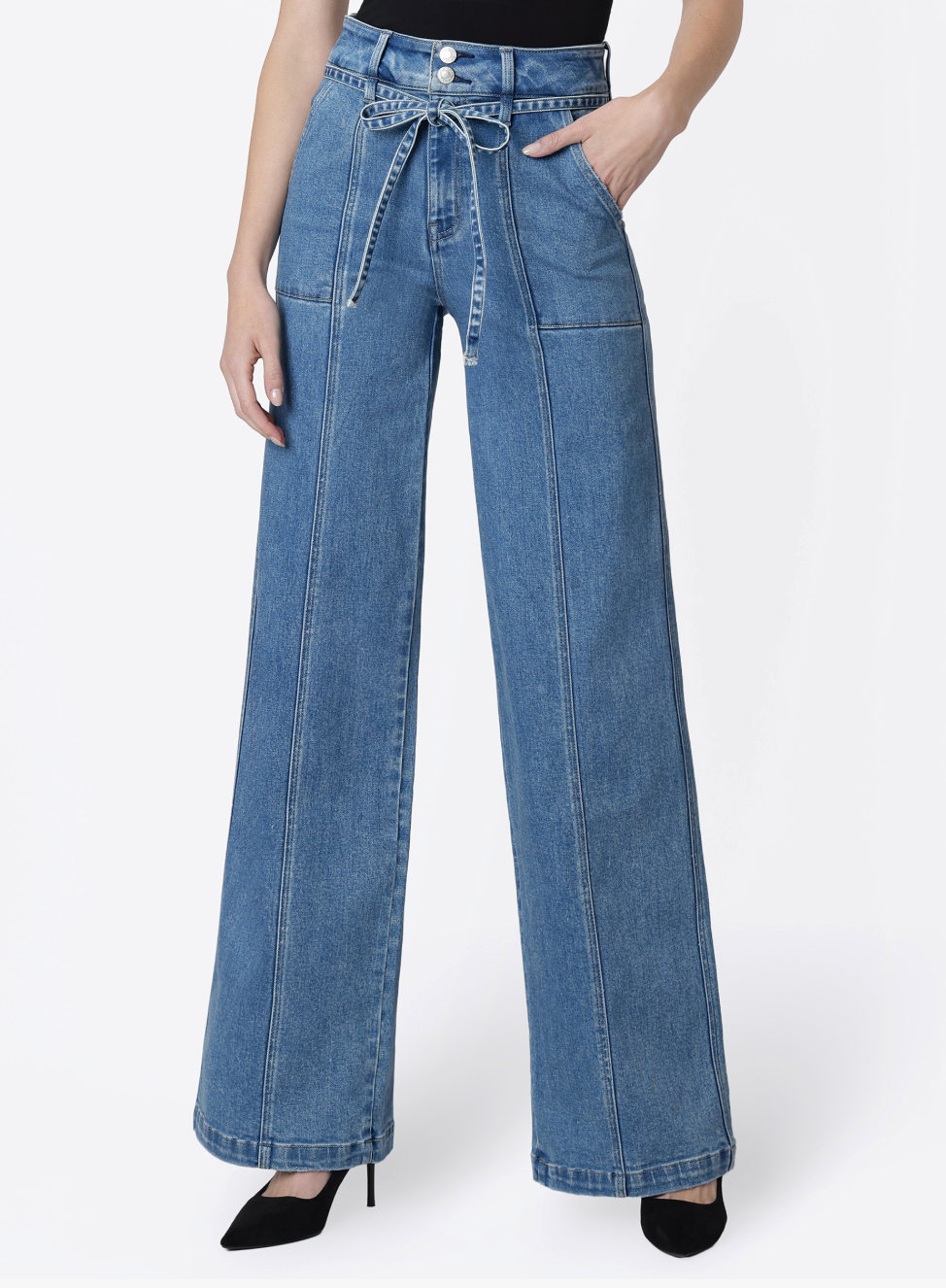 Vervet Lush Life - Super High Rise Tie Waistband Wide Leg Jeans