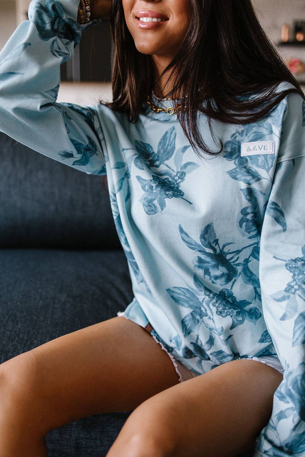 Ampersand Ave University SideSlit Pullover - Poolside