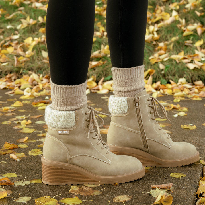 MUK LUKS Women's Sky Solange Wedge Boots: Taupe