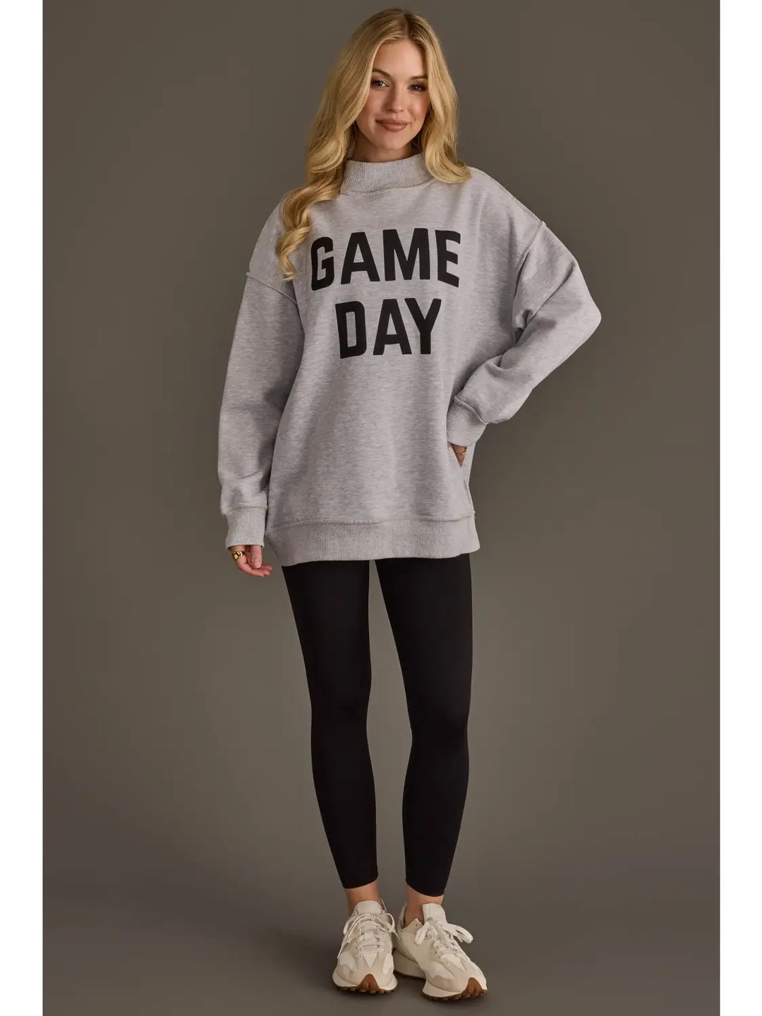 Game Day & Sunday Funday Reversible Mock Neck Sweatshirt Light Grey