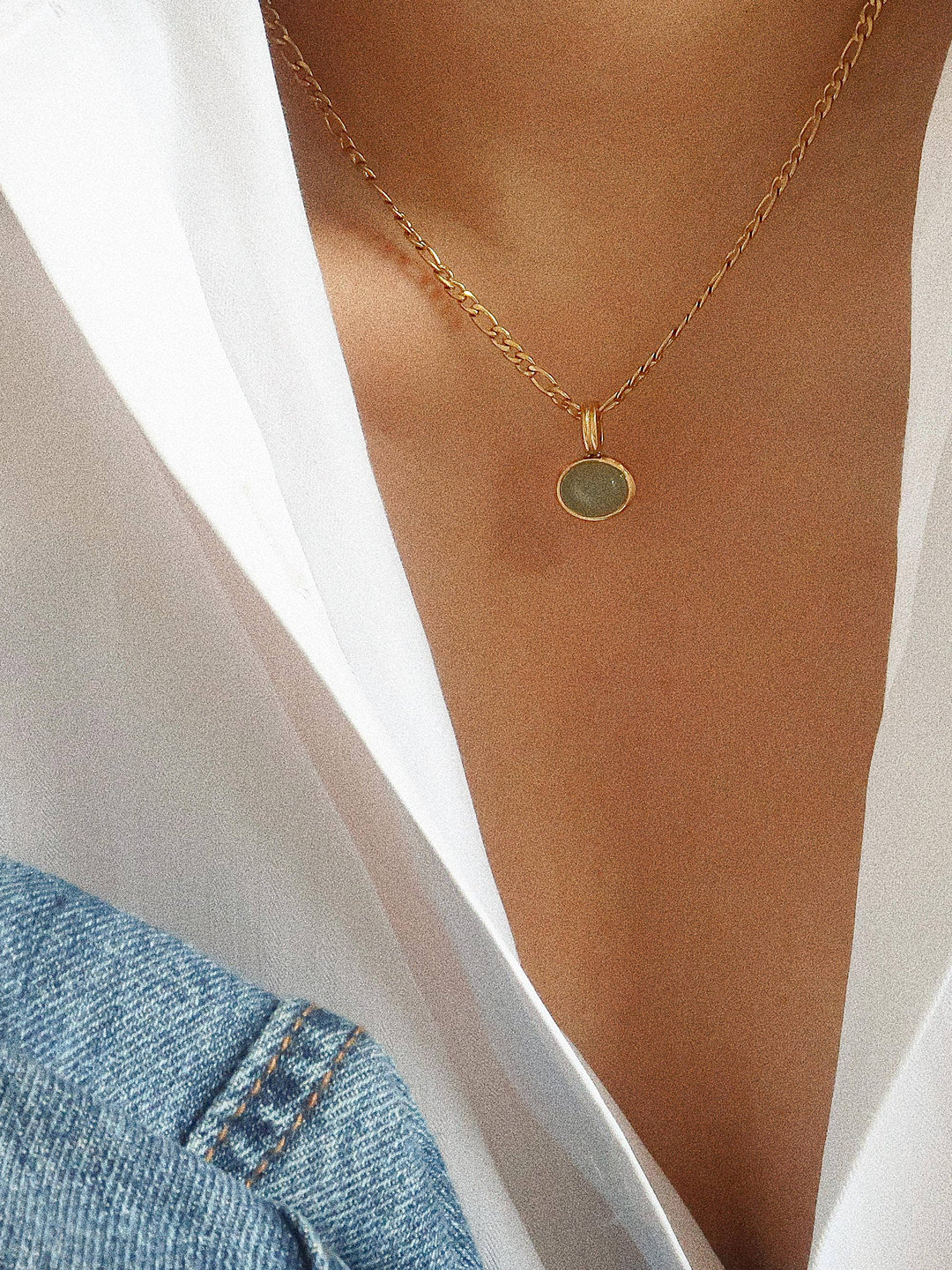Winslow Non-Tarnish Green Stone Pendant Chain Necklace: Green
