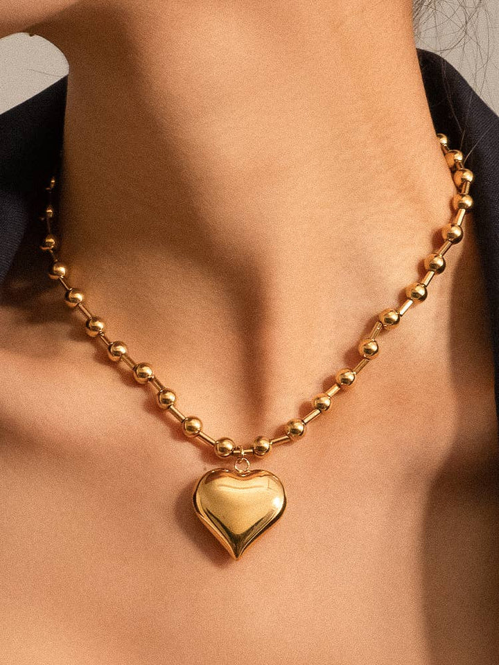 Paris 18K Gold Non-Tarnish Large Heart Chain Necklace: Yellow Gold / Link Chain
