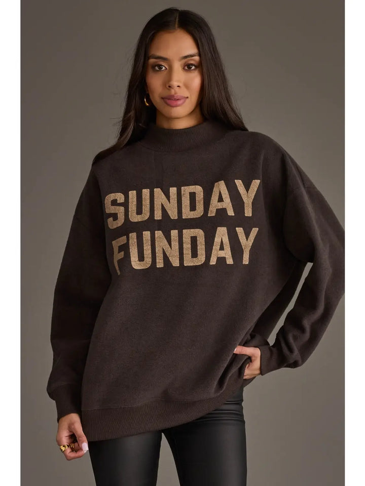 Game Day & Sunday Funday Reversible Mock Neck Sweatshirt Dark Grey