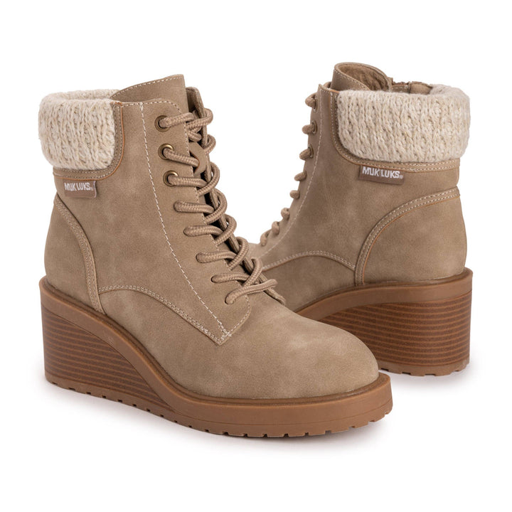 MUK LUKS Women's Sky Solange Wedge Boots: Taupe