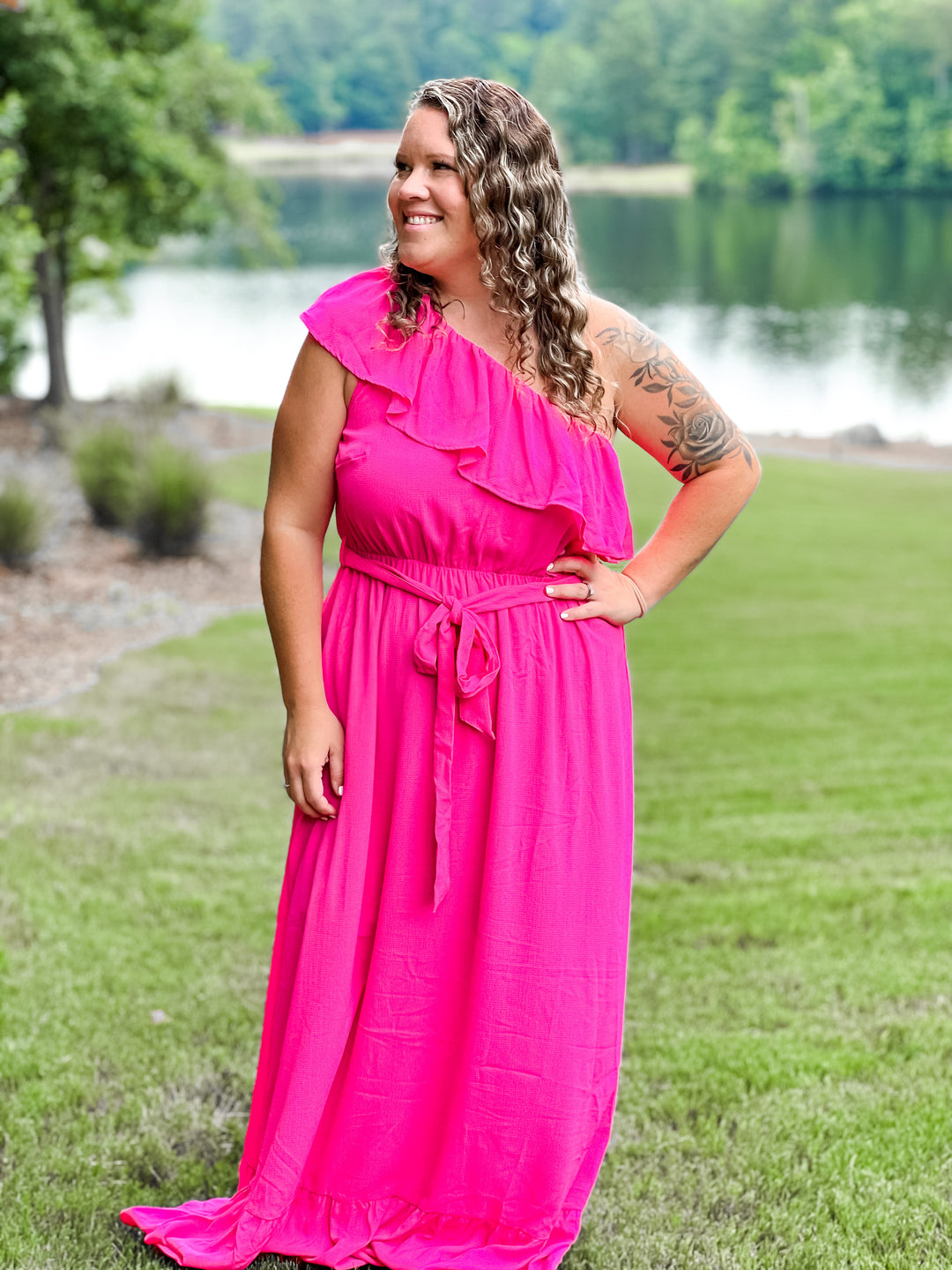 plus size one shoulder maxi dress Petal and Pup Women's Nadia One Shoulder Maxi Dress - Black